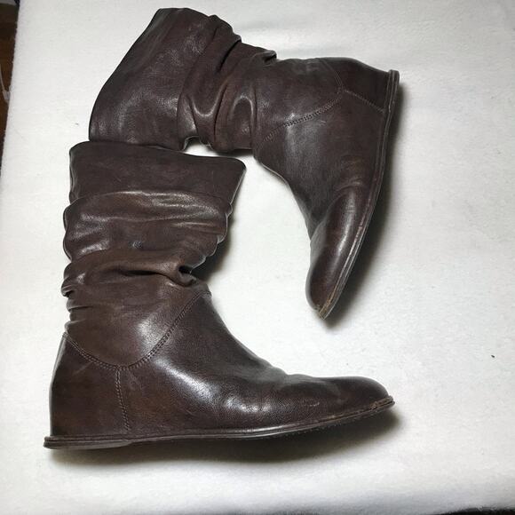 Stuart Weitzman harbor hidden wedge size 8 mid calf slouchy brown leather boots - Picture 7 of 13